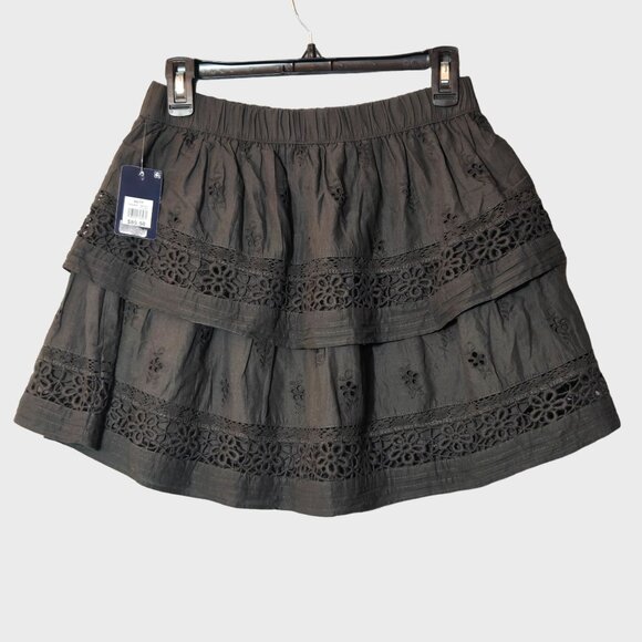 Lucky Brand Raven Brown Layered Mini Skirt sz XS NWT Boho Goblincore Embroidered - Picture 3 of 7